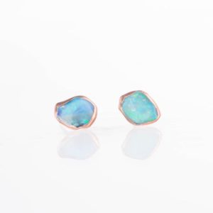 Rose Gold Raw Opal Earrings, Raw Stone Earrings, Blue Opal Earrings Stud, Raw Gemstone Earrings, Raw Crystal, Healing Crystal, Ringcrush | Natural genuine Opal earrings. Buy crystal jewelry, handmade handcrafted artisan jewelry for women.  Unique handmade gift ideas. #jewelry #beadedearrings #beadedjewelry #gift #shopping #handmadejewelry #fashion #style #product #earrings #affiliate #ad
