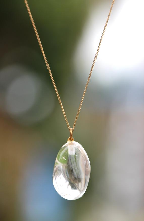Crystal Necklace - Quartz Crystal Necklace - Healing Necklace - A Perfectly Polished Rose Quartz On A 14k Gold Vermeil Chain