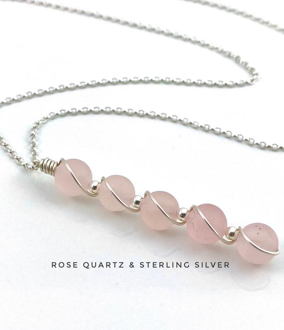 Rose Quartz Necklace, Sterling Silver, Love Necklace