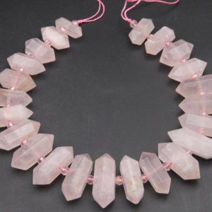 Shop Rose Quartz Bead Shapes! Natural Rose Quartz Beads,Crystals Tower Beads,Double Large Crystals Tower,Center Drilled Quartz Beads,Healing Crystals Quartz Point Beads. | Natural genuine other-shape Rose Quartz beads for beading and jewelry making.  #jewelry #beads #beadedjewelry #diyjewelry #jewelrymaking #beadstore #beading #affiliate #ad