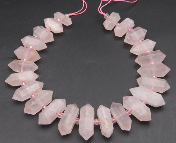 Natural Rose Quartz Beads,crystals Tower Beads,double Large Crystals Tower,center Drilled Quartz Beads,healing Crystals Quartz Point Beads.