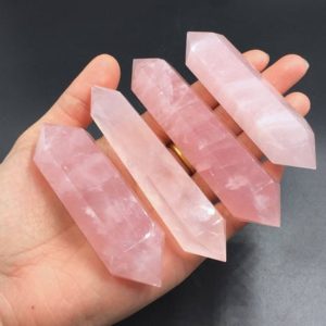 Shop Rose Quartz Stones & Crystals! 3"-4" Rose Quartz Crystal Point Wand Double Terminated Point Natural Pink Quartz Point Rock Crystal Wand Mineral Healing Meditation OB | Natural genuine stones & crystals in various shapes & sizes. Buy raw cut, tumbled, or polished gemstones for making jewelry or crystal healing energy vibration raising reiki stones. #crystals #gemstones #crystalhealing #crystalsandgemstones #energyhealing #affiliate #ad