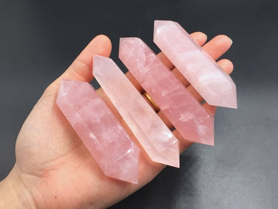 3"-4" Rose Quartz Crystal Point Wand Double Terminated Point Natural Pink Quartz Point Rock Crystal Wand Mineral Healing Meditation Ob