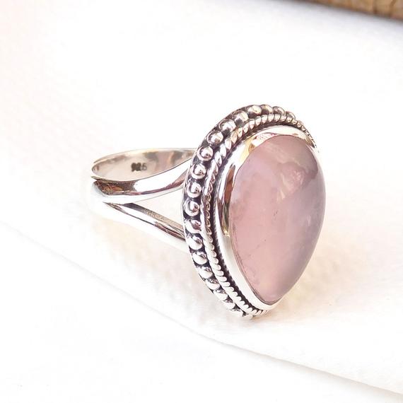 Rose Quartz Ring, Pink Rose Quartz Ring, 925 Sterling Silver Rose Quartz Ring, Handmade 925 Sterling Silver Pink Rose Quartz Rings-u210