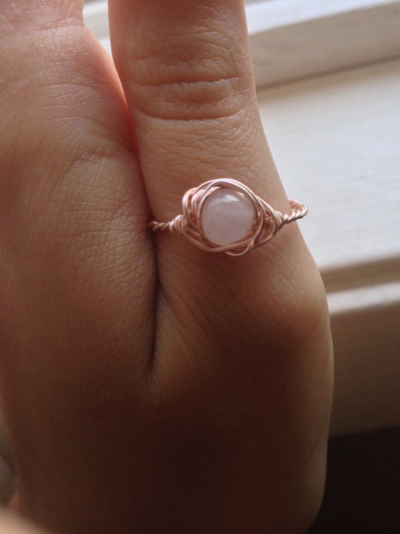 Rose Quartz Ring - Wire Wrapped Ring - Size 7.5 Us Crystal Ring - Crystal Healing Spiritual Jewelry - Grandma Gift Ring - Simple Rose Quartz