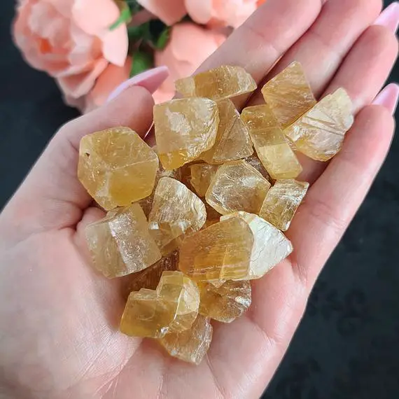 Rough Honey Calcite Chunks, 3/4" Raw Crystal Stones For Jewelry Making, Wire Wrapping, Decor, Or Crystal Grids