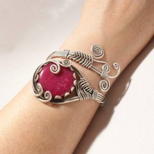 Wire Wrapped Jewelry, Ruby Bracelet, Ruby Jewelry, Unique Gift For Woman, Silver Wire Jewelry, Stone Cuff Bracelet For Woman, Gift For Mom | Natural genuine Array bracelets. Buy crystal jewelry, handmade handcrafted artisan jewelry for women.  Unique handmade gift ideas. #jewelry #beadedbracelets #beadedjewelry #gift #shopping #handmadejewelry #fashion #style #product #bracelets #affiliate #ad