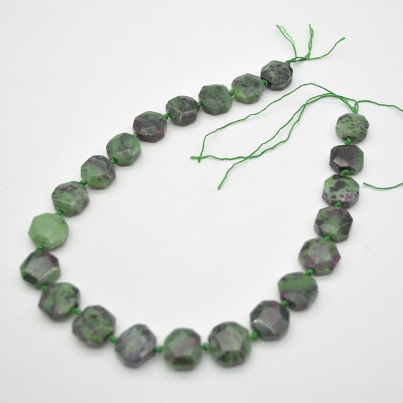 Natural Ruby Zoisite Semi-precious Gemstone Faceted Square Pendant / Beads - 14mm - 15mm - 15" Strand