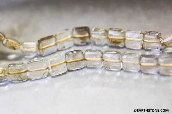 M/ Rutilated Quartz 8x8mm/ 10x10mm Flat Square Beads 16" Strand Golden Rutile Quartz Gemstone Beads For Jewelry Making