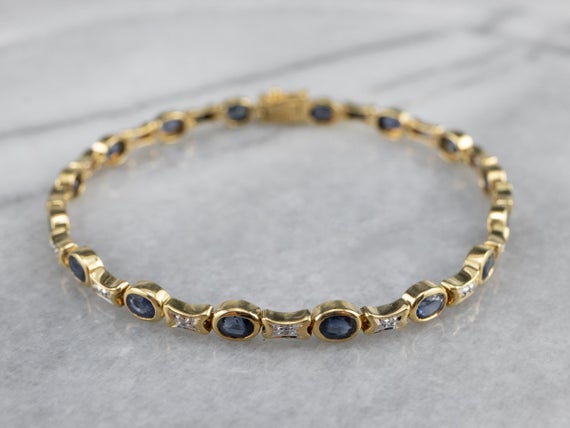 Sapphire And Diamond Tennis Bracelet, Anniversary Gift, Layering Bracelet, Sapphire Jewelry, 18k Yellow Gold Sapphire Bracelet E0qvnhyx