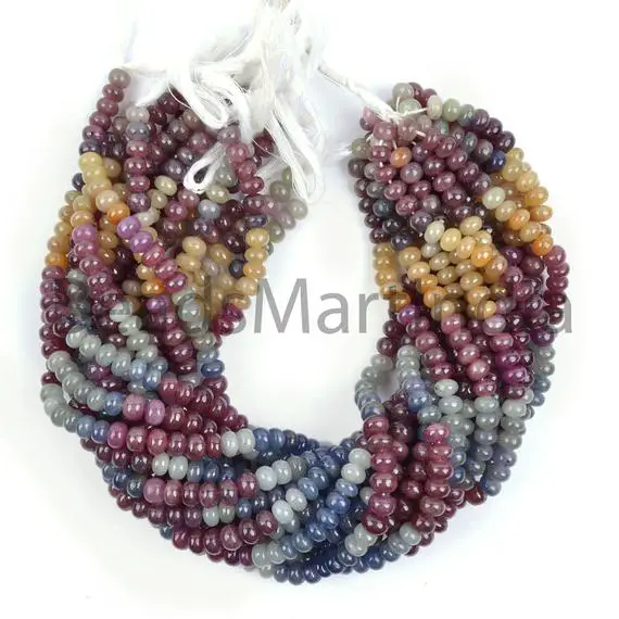 Aaa Multi Sapphire Smooth Rondelle Beads, Natural Sapphire Gemstone Beads, Multi Sapphire Loose Beads For Jewellery, 6-8mm Sapphire Beads.