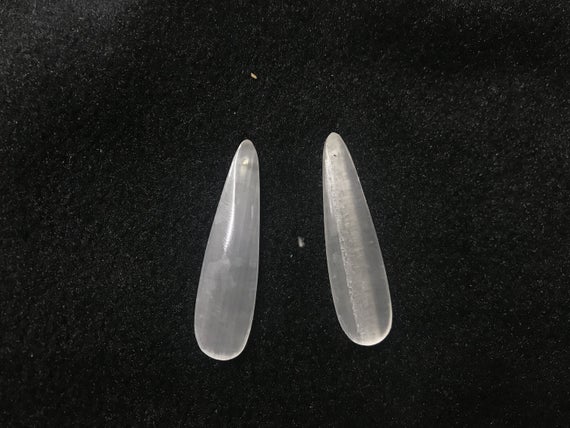 Natural White Selenite Long Waterdrop Gemstone,12x45mm Genuine Teardrop Pendant ---1 Pair(2pcs)