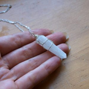 Shop Selenite Pendants! Selenite Point Necklace – Gold, Rose Gold, or Silver Wire Wrapped Necklace – Rose Gold-fill Necklace –  Selenite Crystal Jewelry Pendant | Natural genuine Selenite pendants. Buy crystal jewelry, handmade handcrafted artisan jewelry for women.  Unique handmade gift ideas. #jewelry #beadedpendants #beadedjewelry #gift #shopping #handmadejewelry #fashion #style #product #pendants #affiliate #ad