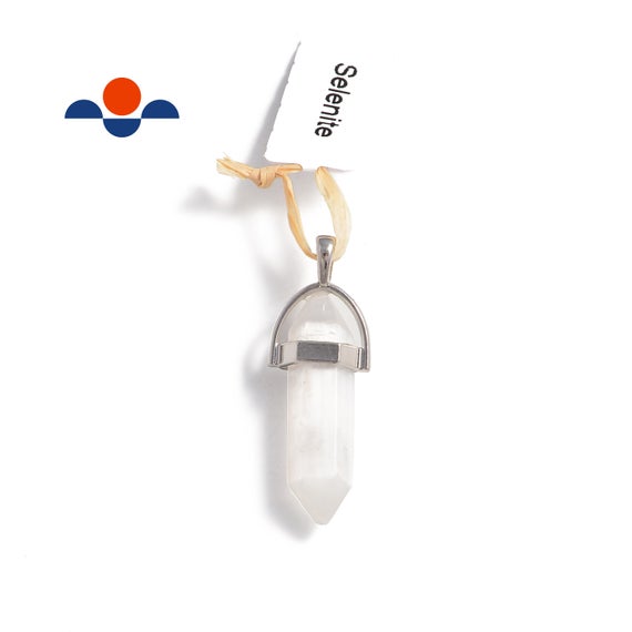 Selenite Silver Pendulum Pendant Healing Point 40x8mm Sold Per Piece