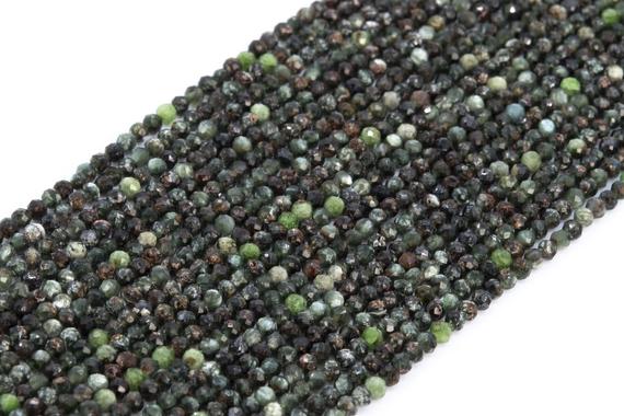 Genuine Natural Ink Green Seraphinite Loose Beads Faceted Round Shape 2mm