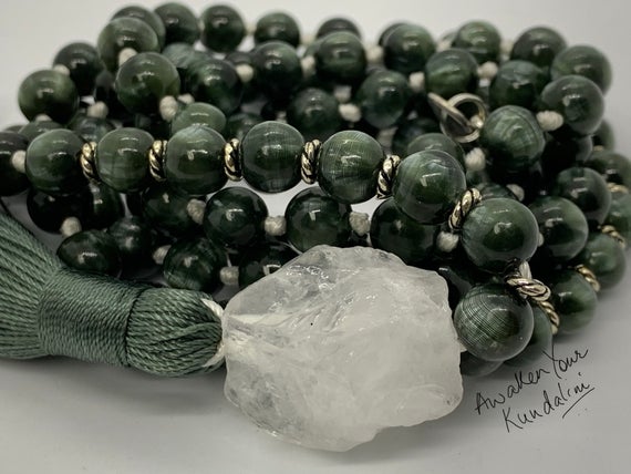 Aaa Grade Seraphinite Mala Necklace, Meaningful Jewelry,  Stone Healing Crystal For Self Care, Him And Her, Spiritual Gift, Clairvoyant Ston