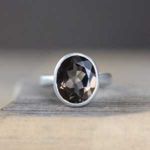 Ecologically friendly Smoky Quartz Ring, A Solitaire Gemstone Ring Made in Recycled Silver Jewelry, Low Carbon Footprint Jewelry | Natural genuine Gemstone jewelry. Buy crystal jewelry, handmade handcrafted artisan jewelry for women.  Unique handmade gift ideas. #jewelry #beadedjewelry #beadedjewelry #gift #shopping #handmadejewelry #fashion #style #product #jewelry #affiliate #ad