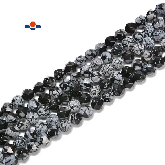 Natural Snowflake Obsidian Star Cut Beads Size 8mm 15.5'' Strand