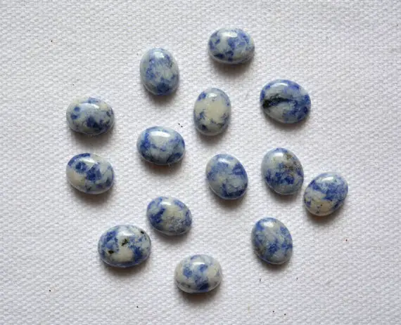 Natural Sodalite Cabochons, Polished Stones, Spotted Stone, Blue Loose Gemstone, Oval Shape & Size Cabochon, 10 Pieces Lot, 8x10mm#ar1203