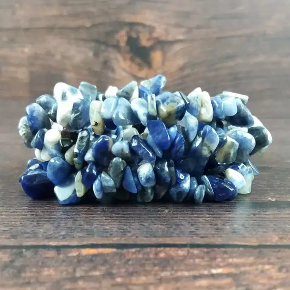 Sodalite Gemstone Beads, Crystal Chips Bag Of 50 Pieces, Full Strand, Reiki Infused A Extra Grade Sodalite Bead Chips
