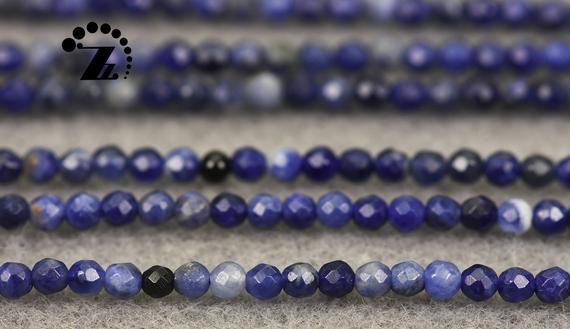 Blue Sodalite Faceted Round Beads,sodalite,natural,gemstone,diy Beads,jewelry Making Supplies,2mm 3mm For Choice,15" Full Strand