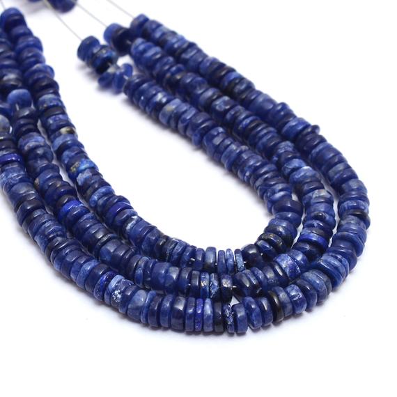 Blue Sodalite Gemstone 5mm Smooth Wheel Spacer Beads | Natural Sodalite Semi Precious Gemstone Loose Heishi / Coin Beads | 16inch Strand