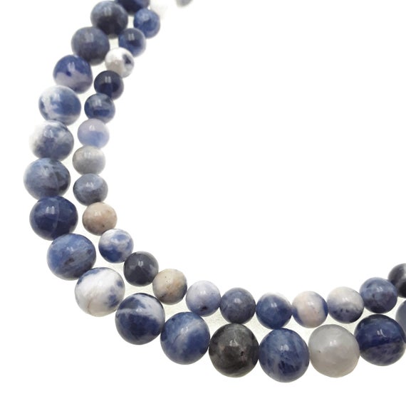 Natural Blue And White Sodalite Smooth Round Beads 6mm 8mm 10mm 12mm 15.5" Str