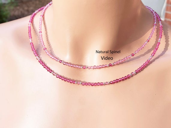 Natural Pink Spinel Necklace/july Birthstone/very Clear 3mm Natural Light Or Dark Pink Spinel/sterling Silver/14k Rose Or Yellow Gold Filled