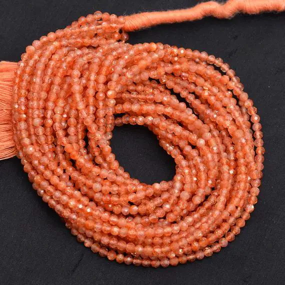 Aaa+ Fiery Sunstone 2mm-3mm Micro Faceted Rondelle Beads | 13" Strand | Natural Sunstone Semi Precious Gemstone Loose Beads For Jewelry