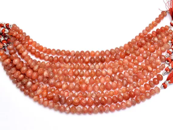 Sunstone Gemstone Rondelle Faceted Beads | 5mm-10mm Beads 8inch Strand | Natural Sunstone Fire Semi Precious Gemstone Beads | Aaa+ Quality