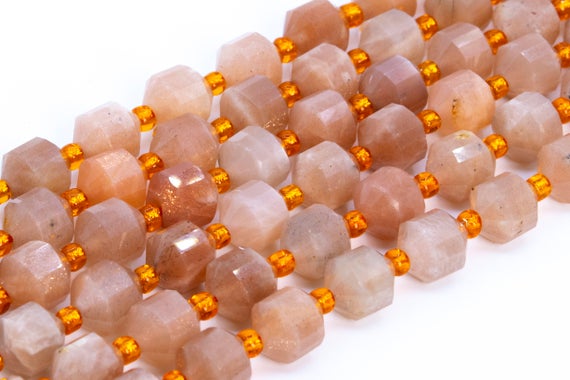 Genuine Natural Orange Brown Sunstone Loose Beads Grade Aa Faceted Bicone Barrel Drum Shape 8x7mm