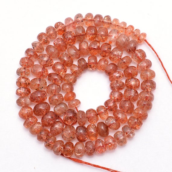 Aaa+ Sunstone Gemstone 5mm-6mm Rondelle Smooth Beads | 15inch Strand | Natural Sunstone Fire Semi Precious Gemstone Rondelle Loose Beads