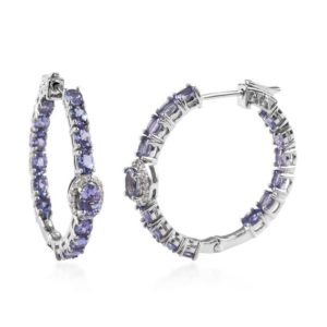 Shop Tanzanite Earrings! Genuine Tanzanite Inside Out Latch Back Hoop Earrings in Platinum Over Sterling Silver (8.48 g) 5.75 ctw | Natural genuine Tanzanite earrings. Buy crystal jewelry, handmade handcrafted artisan jewelry for women.  Unique handmade gift ideas. #jewelry #beadedearrings #beadedjewelry #gift #shopping #handmadejewelry #fashion #style #product #earrings #affiliate #ad