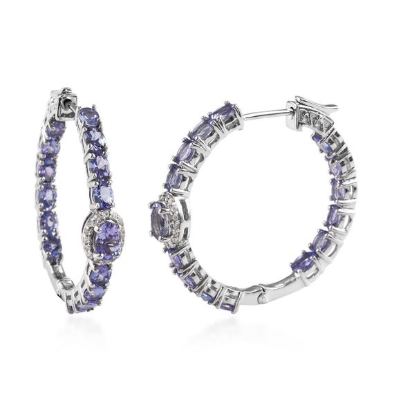 Genuine Tanzanite Inside Out Latch Back Hoop Earrings In Platinum Over Sterling Silver (8.48 G) 5.75 Ctw