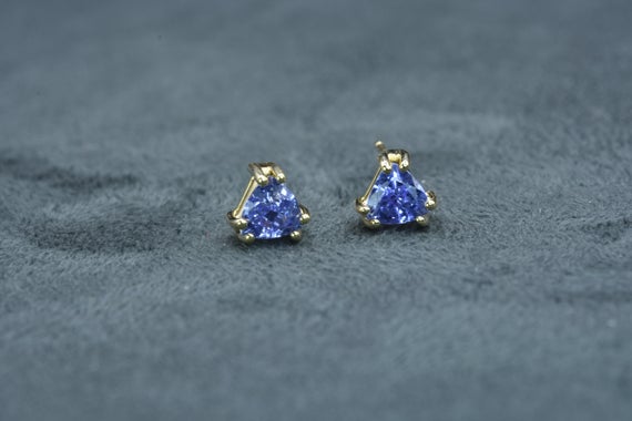 Natural Tanzanite Earrings, Anniversary Gift, Dainty Tanzanite Studs In 14k Solid Gold, Gemstone Earrings,  December Birthstone