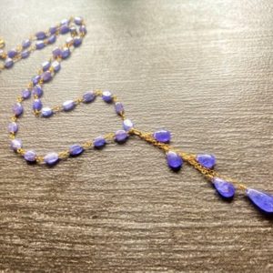 Tanzanite stone gold Y necklace, periwinkle jewelry, natural gemstone, Purple blue. One of a kind gift. |  #affiliate