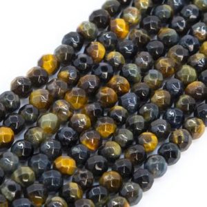 Shop Tiger Eye Faceted Beads! Genuine Natural Yellow Blue Tiger Eye Loose Beads Grade AAA Faceted Round Shape 4mm | Natural genuine faceted Tiger Eye beads for beading and jewelry making.  #jewelry #beads #beadedjewelry #diyjewelry #jewelrymaking #beadstore #beading #affiliate #ad