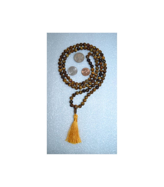 Tiger Eye Mala Beads Necklace Tigers Eye Jewelry 108 Mantra Meditation Necklace Gemstone Chakra Healing Beaded Spiritual Gifts For Women Men