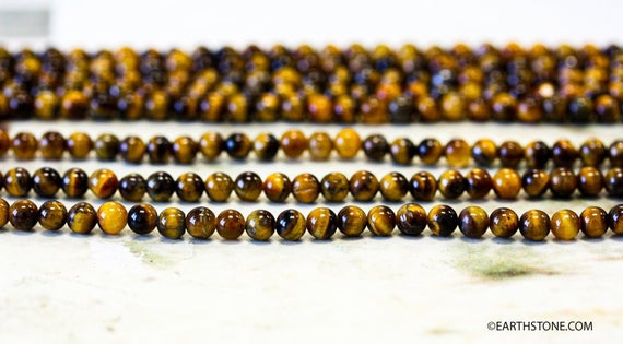 S/ Tiger Eye 4mm/ 6mm Round Beads 16" Strand Natural Golden Yellow Gemstone Beads For Jewelry Making