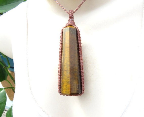 Tiger Iron Macrame Necklace, Tiger Eye Necklace, Gift Ideas For The Rock Collector, Fathers Day Gift Ideas, Statment Necklace