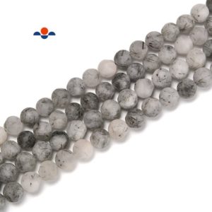 Shop Tourmalinated Quartz Beads! Black Tourmalinated Quartz Matte Soccer Faceted Round Beads Size 10mm 15.5'' Str | Natural genuine faceted Tourmalinated Quartz beads for beading and jewelry making.  #jewelry #beads #beadedjewelry #diyjewelry #jewelrymaking #beadstore #beading #affiliate #ad