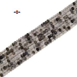 Shop Tourmalinated Quartz Beads! Black Tourmalinated Quartz Faceted Rondelle Beads Size 2x3mm 15.5'' Strand | Natural genuine faceted Tourmalinated Quartz beads for beading and jewelry making.  #jewelry #beads #beadedjewelry #diyjewelry #jewelrymaking #beadstore #beading #affiliate #ad