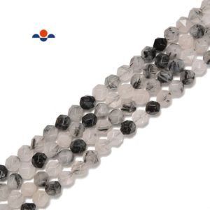 Shop Tourmalinated Quartz Beads! Natural Black Tourmalated Quartz Faceted Star Cut Beads Size 8mm 15.5'' Strand | Natural genuine faceted Tourmalinated Quartz beads for beading and jewelry making.  #jewelry #beads #beadedjewelry #diyjewelry #jewelrymaking #beadstore #beading #affiliate #ad