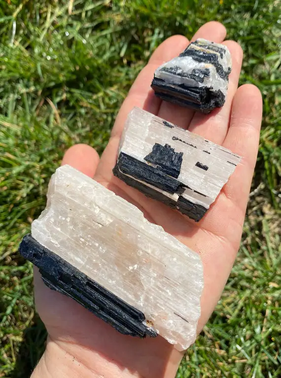 Rough Tourmalinated Quartz Crystal (0.5" - 5.5") Raw Black Tourmaline Stone - Quartz Crystal - Raw Tourmalated Quartz Qrystal - Raw Quartz