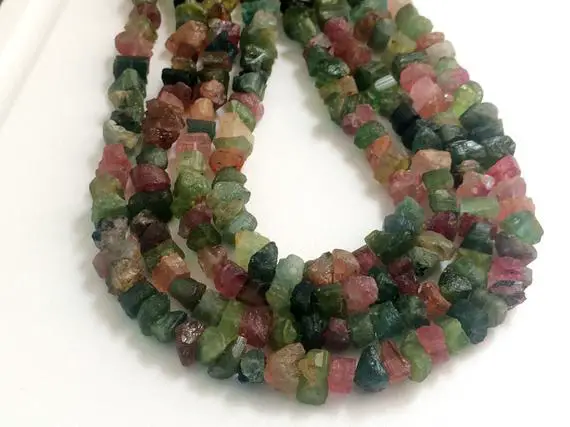 6-9mm Raw Multi Tourmaline Stones, Natural Loose Raw Gemstone, Multi Tourmaline Rough Beads, Tourmaline Rough Nuggets (7in To 14in Options)