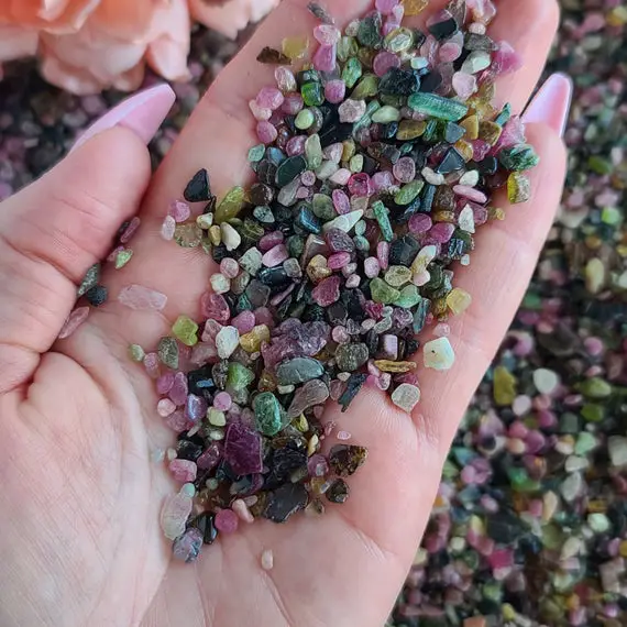 Tiny Tumbled Rainbow Tourmaline Sand Crystal Chips 1-5 Mm, Bulk Lots For Jewelry Making, Orgonites, Or Crystal Grids