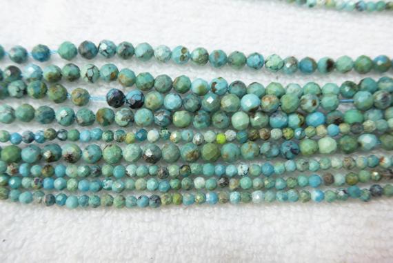 Natural Blue Turquoise Beads - Small Faceted Round Turquoises - Blue Green Gemstone Beads - Tiny Stone Spacer Beads - 2mm 3mm 4mm  -15inch