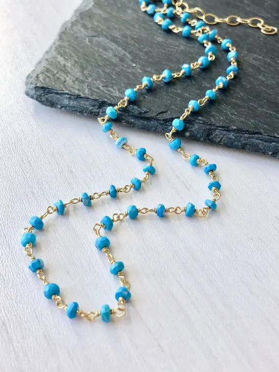 Turquoise Necklace, December Birthstone, Blue Turquoise Chocker Necklace Beaded In Gold Or Silver, Dainty Layering Jewelry Gift For Women