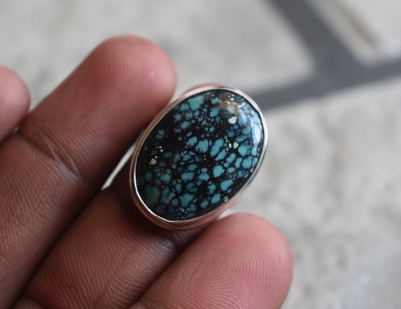 925 Silver Natural Turquoise Ring-tibetan Turquoise Ring-natural Tibetan Turquoise Ring-gemstone Ring-oval Shape Turquoise Ring