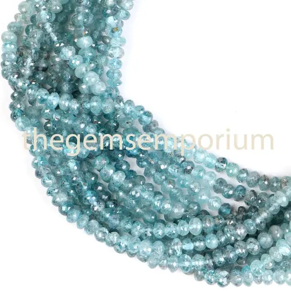 Blue Zircon Faceted Rondelle Beads, 4-4.5mm Blue Zircon Faceted Beads, Blue Zircon Rondelle Beads, Blue Zircon Beads, Blue Zircon Beads